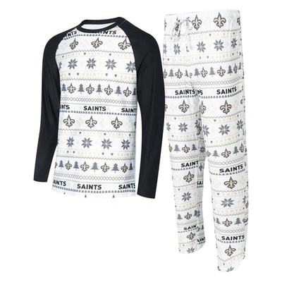 Shop Concepts Sport White/black New Orleans Saints Tinsel Raglan Long Sleeve T-shirt & Pants Sleep Set