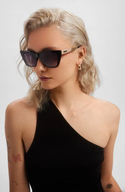 Shop Quay Call The Shots 45mm Cat Eye Sunglasses In Black/ Smoke