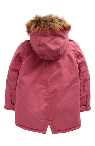 Shop Mini Boden Kids' Authentic High Pile Fleece Lined Parka With Faux Fur Trim In Blush Pink