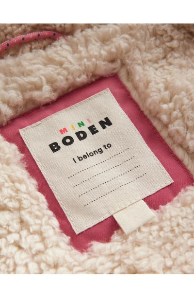 Shop Mini Boden Kids' Authentic High Pile Fleece Lined Parka With Faux Fur Trim In Blush Pink