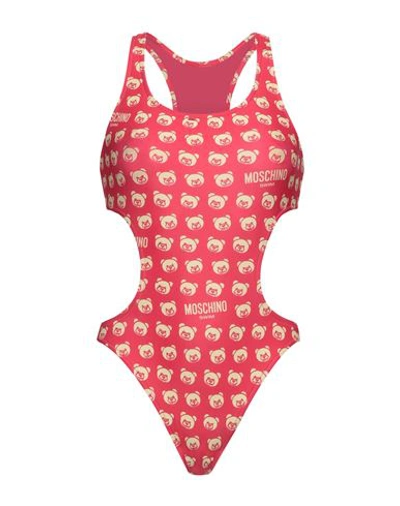 Shop Moschino Woman One-piece Swimsuit Coral Size 10 Polyester, Elastane In Red