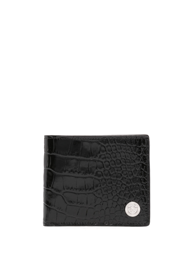 Shop Versace Medusa Biggie Crocodile-embossed Wallet In Nero