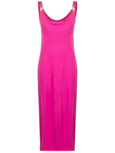 Shop Versace Pink Medusa Plaque Midi Dress