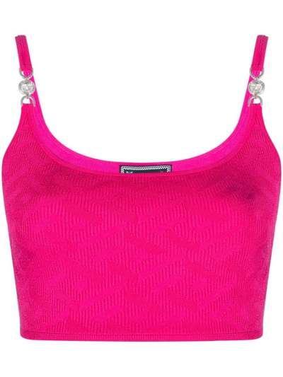 Shop Versace La Greca Medusa '95 Knitted Crop Top In Pink