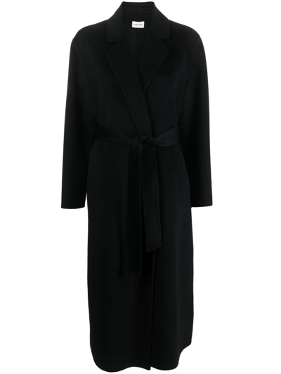 Shop P.a.r.o.s.h Black Belted-waist Cashmere Midi Coat In Nero