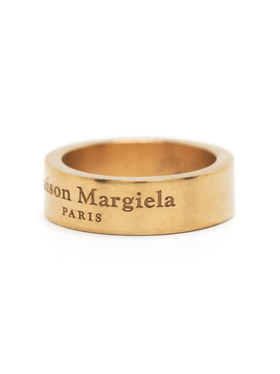 Shop Maison Margiela Engraved-logo Silver Ring In Gold