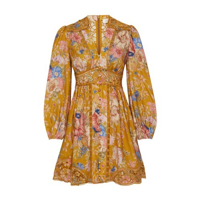 Shop Zimmermann August Plunge Mini Dress In Mustard_floral