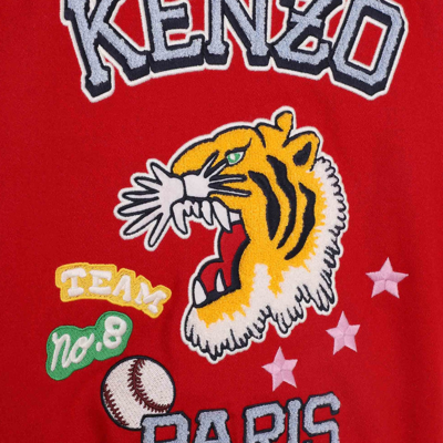 Shop Kenzo Red Bomber Jacket With Patches
