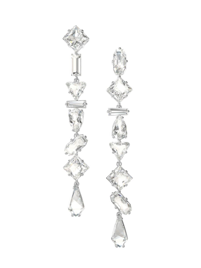 Shop Swarovski Women's Mesmera Rhodium-plated & Crystal Linear Drop Earrings In Clear