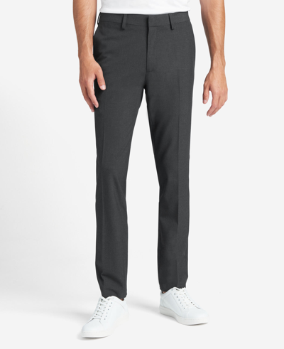 Reaction Kenneth Cole Stretch Solid Skinny-fit Flex Waistband Dress Pant In Charcoal Htr