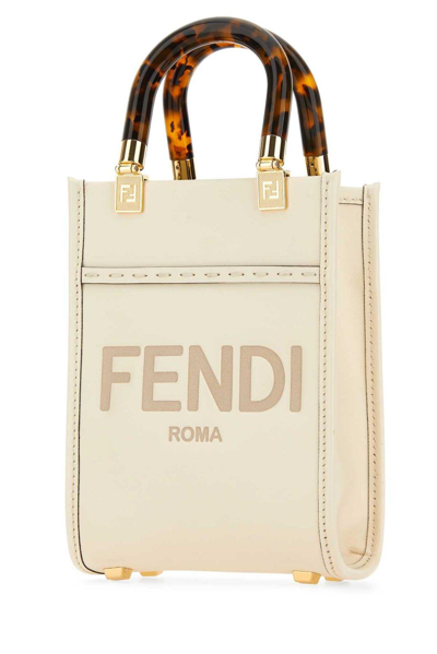 Shop Fendi Sunshine Logo Debossed Mini Tote Bag In E Bianco