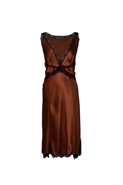 Shop Alberta Ferretti Lace-panelled V-neck Satin Dress