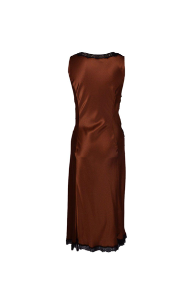 Shop Alberta Ferretti Lace-panelled V-neck Satin Dress