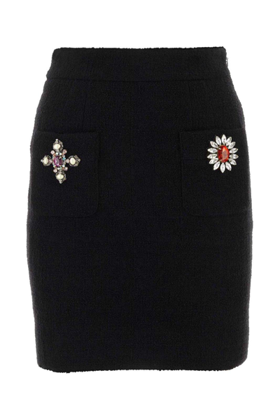 Shop Moschino Embellished Tweed Mini Skirt