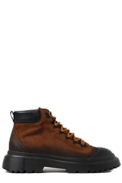 Shop Hogan H619 Chunky-sole Lace-up Boots  In Luggage