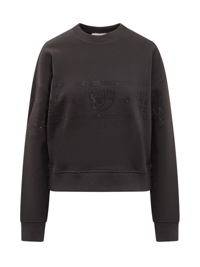 Shop Chiara Ferragni Eyelike Detailed Crewneck Sweatshirt  In Black