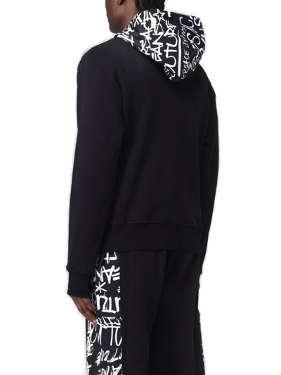 Shop Versace Graffiti-printed Zip-up Drawstring Hoodie  Jeans Couture