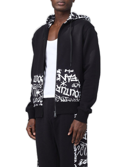 Shop Versace Graffiti-printed Zip-up Drawstring Hoodie  Jeans Couture