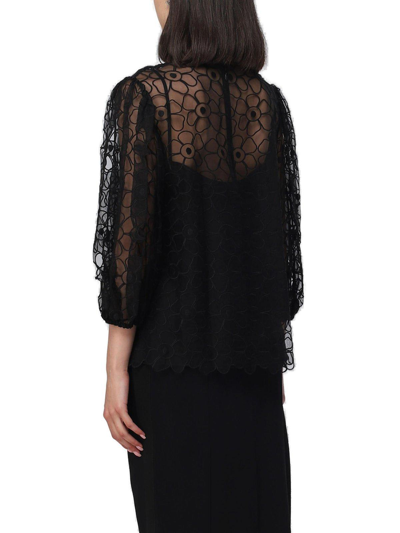 Shop Red Valentino Redvalentino Floral Embroidered Blouse  In Black