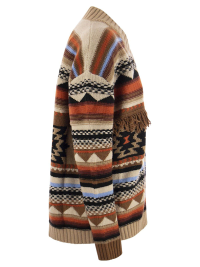 Shop Weekend Max Mara Jacquard V-neck Knitted Cardigan  In Multicolor