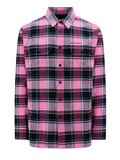 Shop Givenchy Logo Embroidered Checkered Shirt In Pink
