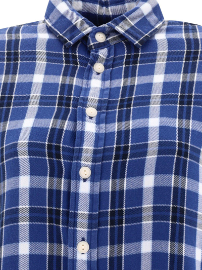 Shop Polo Ralph Lauren Checked Long-sleeved Shirt  In Blue