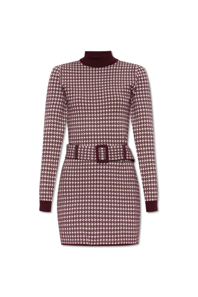 Shop Moschino Patterned Belted Mini Knitted Dress In C