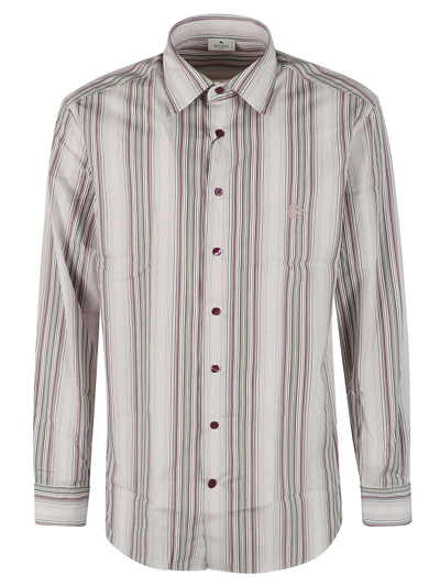 Shop Etro Striped Straight Hem Shirt  In Multicolor