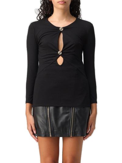 Shop Pinko Cut-out Straight Hem Blouse  In Black