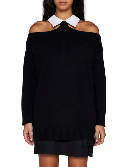 Shop Valentino Cut-out Detailed Knitted Jumper In Ni Nero/bianco