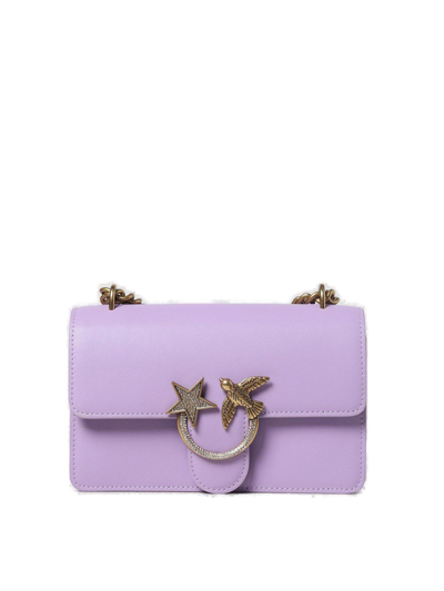 Shop Pinko Love Bird Buckle Fold-over Top Mini Shoulder Bag  In Purple