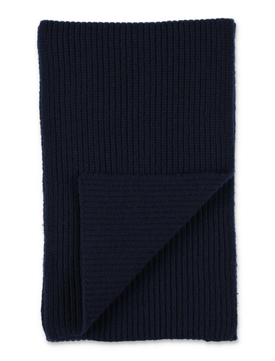Shop Stone Island Logo Patch Knitted Scarf In Bleu