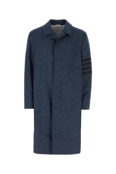 Shop Thom Browne Blue Wool Coat