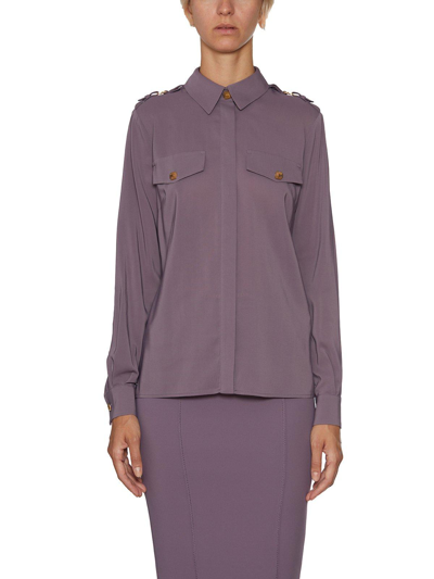 Shop Elisabetta Franchi Spread-collared Buttoned Shirt In Candy Violet
