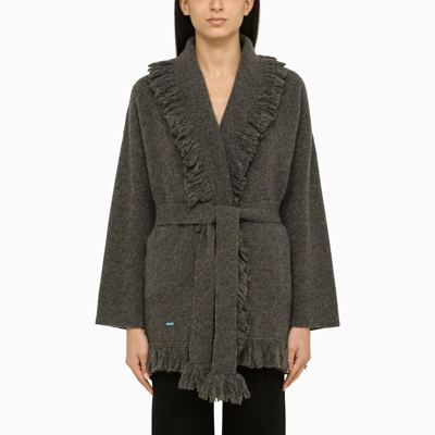 Shop Alanui Grey Cashmere And Silk Cardigan In Thunderstorm