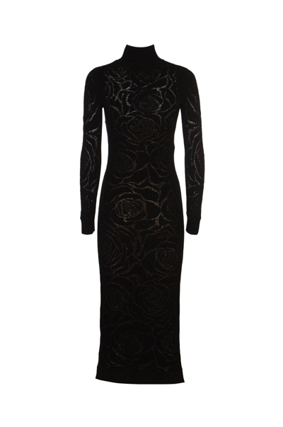 Shop Alberta Ferretti High-neck Longsleeved Knit Dress In Black