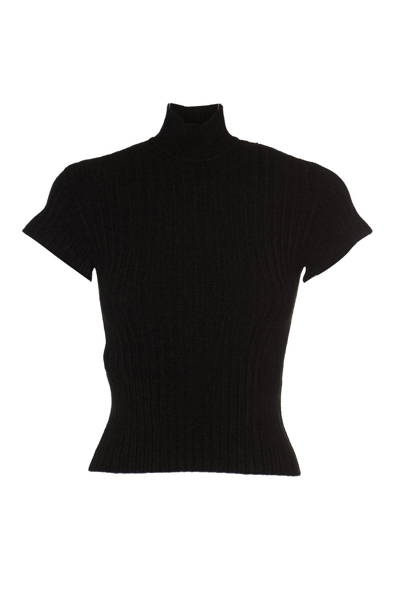 Shop Alberta Ferretti High-neck Shortsleeved Knit Top In Black