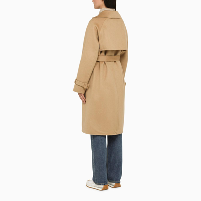 Shop P.a.r.o.s.h Beige Double-breasted Coat With Belt