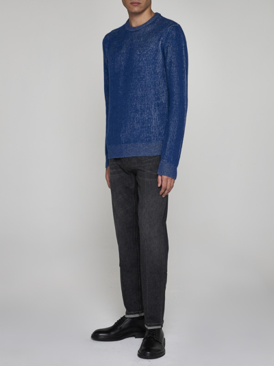 Shop Roberto Collina Rib Trim Sweater In Bluette