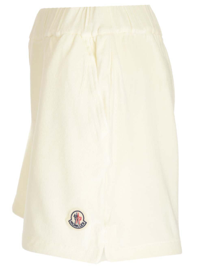 Shop Moncler Logo Patch High Waist Shorts In Cream