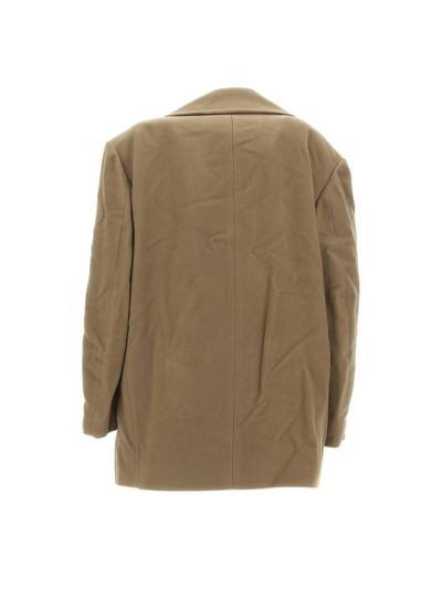 Shop Lemaire Long Sleeved Double Breasted Coat In Gr692 Capers Khaki