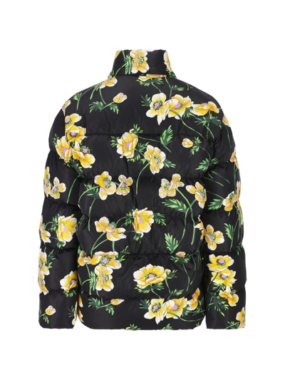 Shop Balenciaga Floral Printed Highneck Jacket In Black/ Yellow