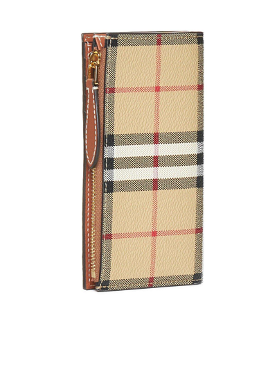 Shop Burberry Check Pattern Zip-up Wallet In Beige