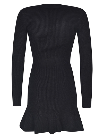 Shop Elisabetta Franchi V-neck Ribbed-knit Mini Dress In Nero