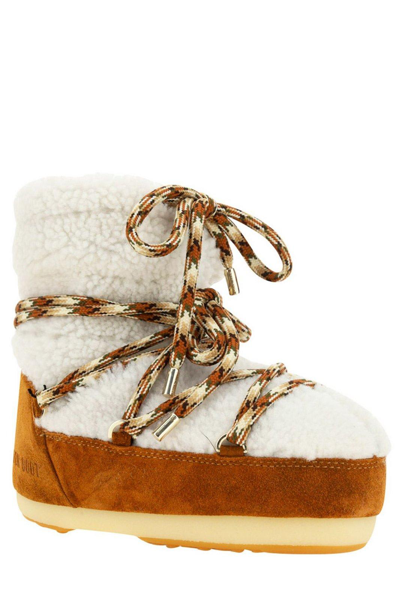 Moon Boot Brown Shearling Panel Ankle Boots In Ivory