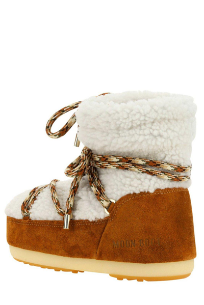 Moon Boot Brown Shearling Panel Ankle Boots In Ivory