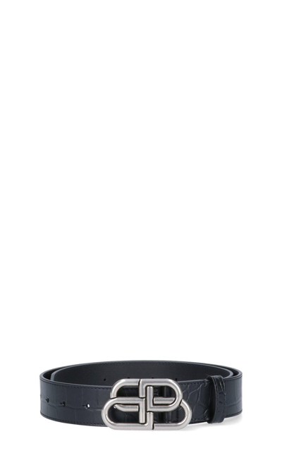 Shop Balenciaga Embossed Logo Buckle Belt In Black