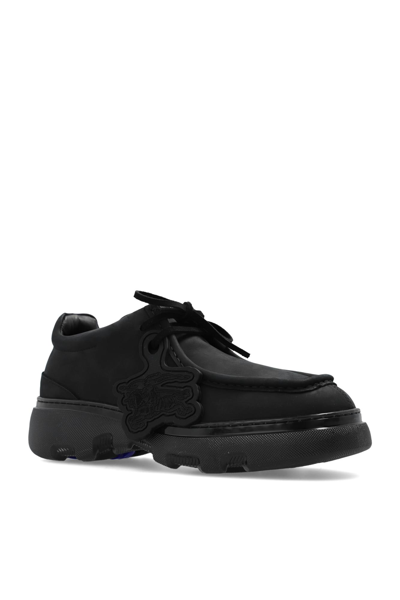 Shop Burberry Leather Loafers In Black