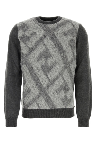 Shop Fendi Embroidered Wool Blend Sweater In Grey