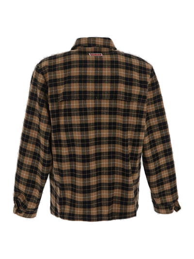 Shop Kenzo Logo Patch Checked Overshirt In Brown